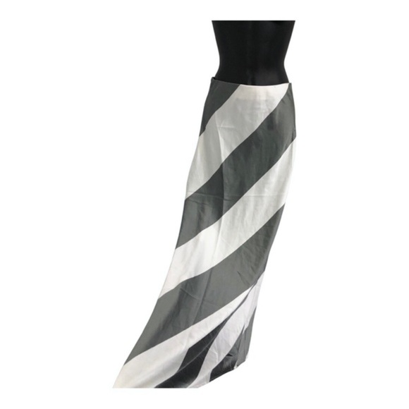 Silver gray white diagonal striped colorblock satin effect maxi skirt size large - Picture 5 of 10